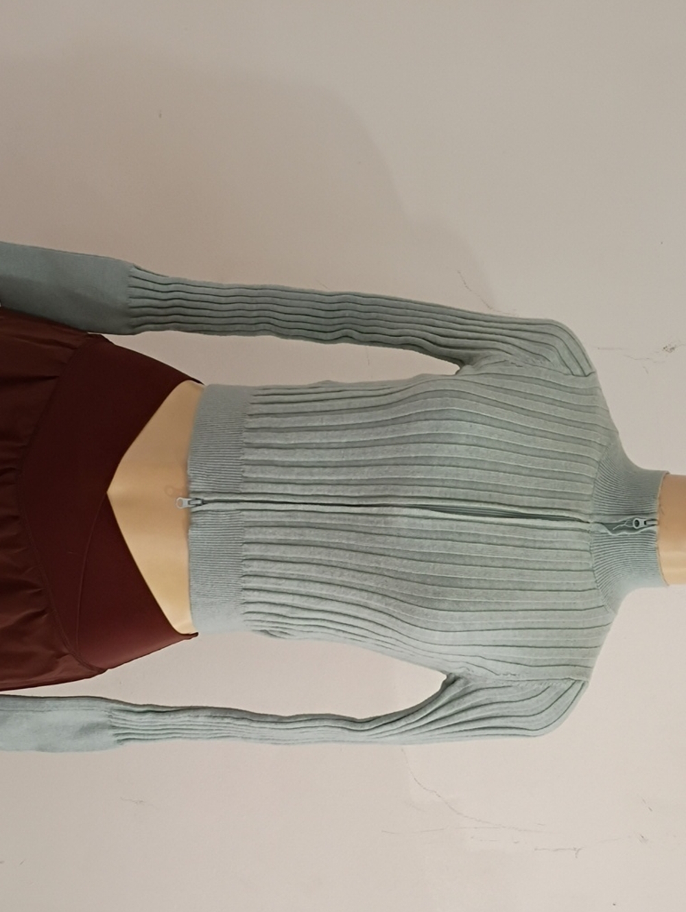 wild fable Light Sage Ribbed Zip-Up Mock Neck Cardigan